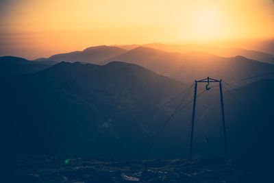 Scenic view of mountains against sky during sunset