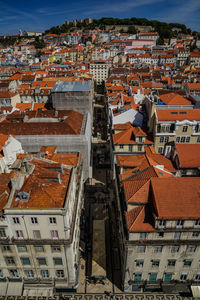 Aerial view of town against sky