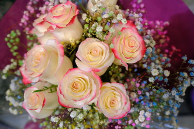 High angle view of rose bouquet