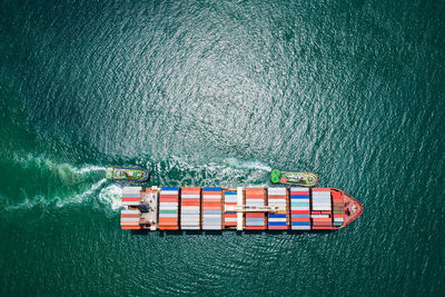 Container ship sailing the ocean, business cargo logistics service and transportation 