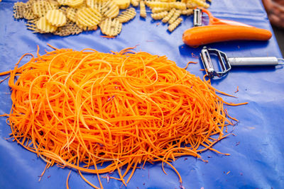 High angle view of food on table