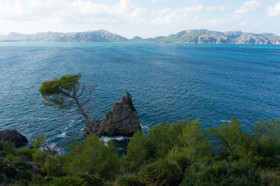 High angle view of calm blue sea