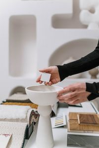 High angle view of woman working on table