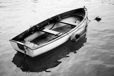 High angle view of boat moored at sea