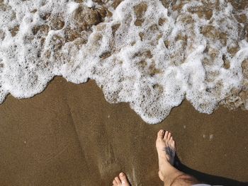 Low section of person standing on beach