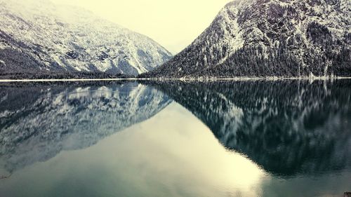 Scenic view of lake with mountains in background