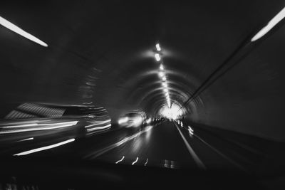 Blurred motion of illuminated tunnel