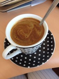 High angle view of coffee on table