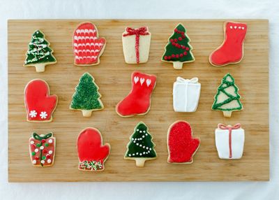 High angle view of cookies on table