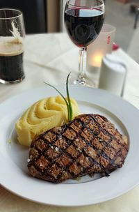 Close-up of food served on table