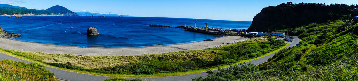 Panoramic view of sea against clear sky