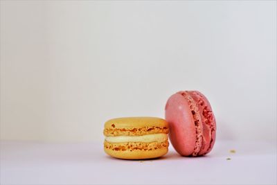 Close-up of cake against white background