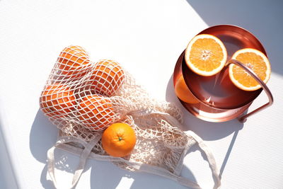 High angle view of fruits on table