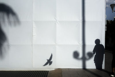 Silhouette people walking on wall