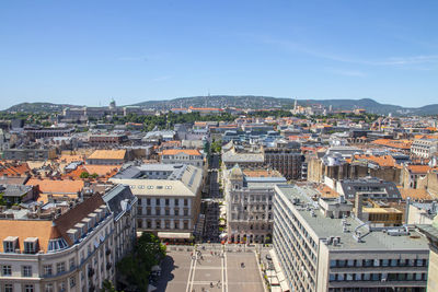 High angle view of townscape against clear sky