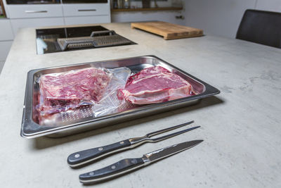 High angle view of food on table