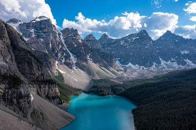 Magical view of moraine lake in banff national park, canada, ten peaks valley. inspirational photo.