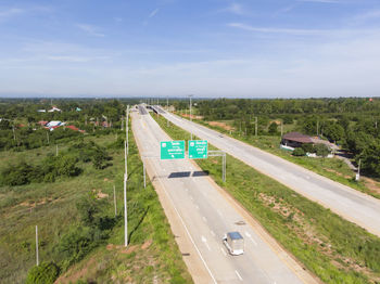 High angle view of highway against sky
