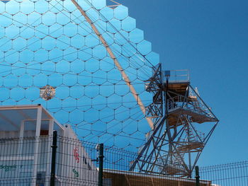 Low angle view of building against clear blue sky