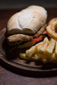 Close-up of burger in plate on table