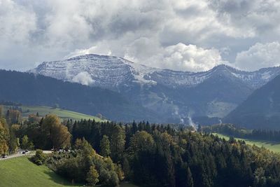 Scenic view of snowcapped mountains against sky