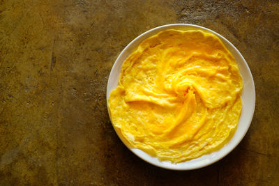 High angle view of breakfast in bowl on table