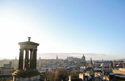 View of cityscape against clear sky