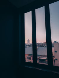 Buildings seen through window