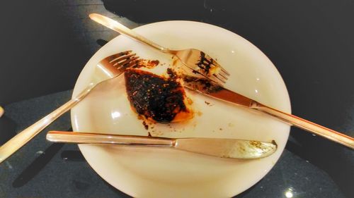 High angle view of dessert in plate on table