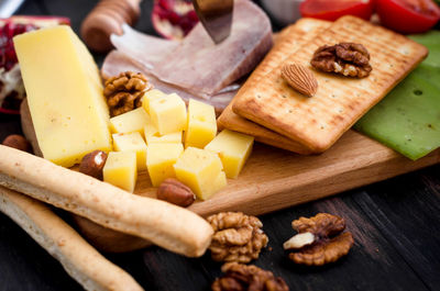 Close-up of preparing food on cutting board