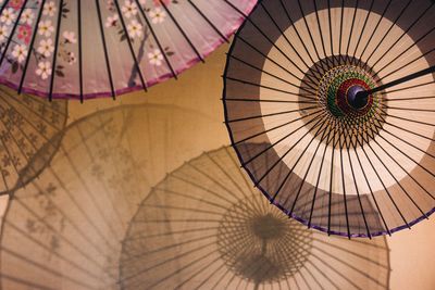 Low angle view of multi colored japanese umbrella