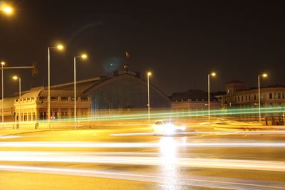 Light trails on road at night