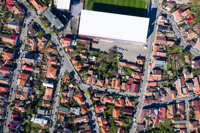 Aerial view of city of cluj napoca and cfr 1907 football club stadium
