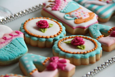 High angle view of cupcakes on table