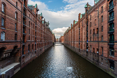 The warehouse district or speicherstadt. wandrahmsfleet canal. unesco world heritage site