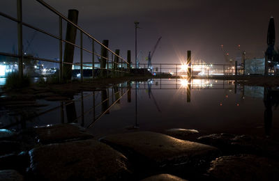 View of harbor at night