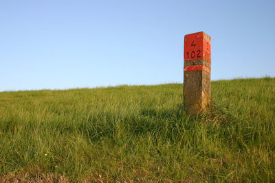 Scenic view of farm against clear sky