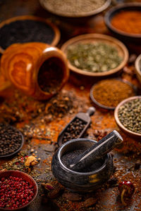 High angle view of spices for sale