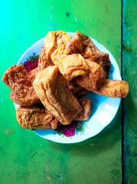 High angle view of breakfast on table