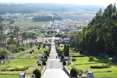 High angle view of buildings in city