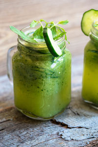 Close-up of lemonade on table