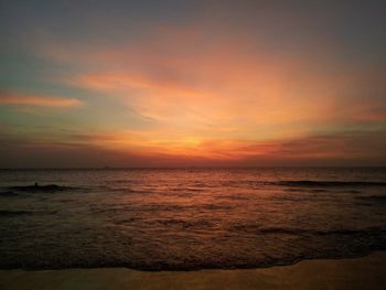 Scenic view of sea against dramatic sky