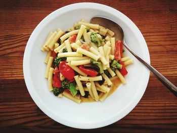 High angle view of food served in bowl