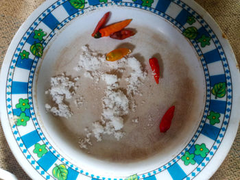 High angle view of dessert served in plate