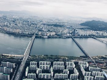 High angle view of city at waterfront