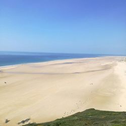 Scenic view of beach against clear blue sky