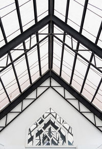 Low angle view of skylight in building