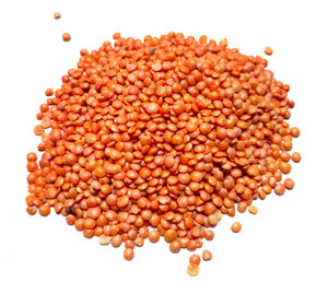 High angle view of beans against white background