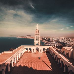 High angle view of buildings against sky in city