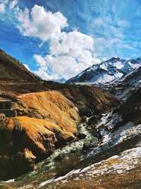 Scenic view of snowcapped mountains against sky